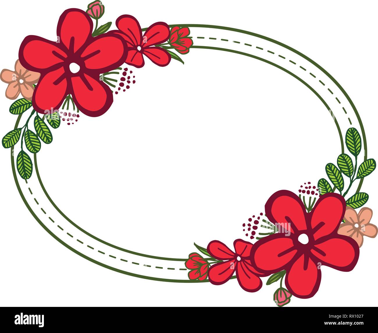 Vector illustration texture red flower frame with white background hand ...