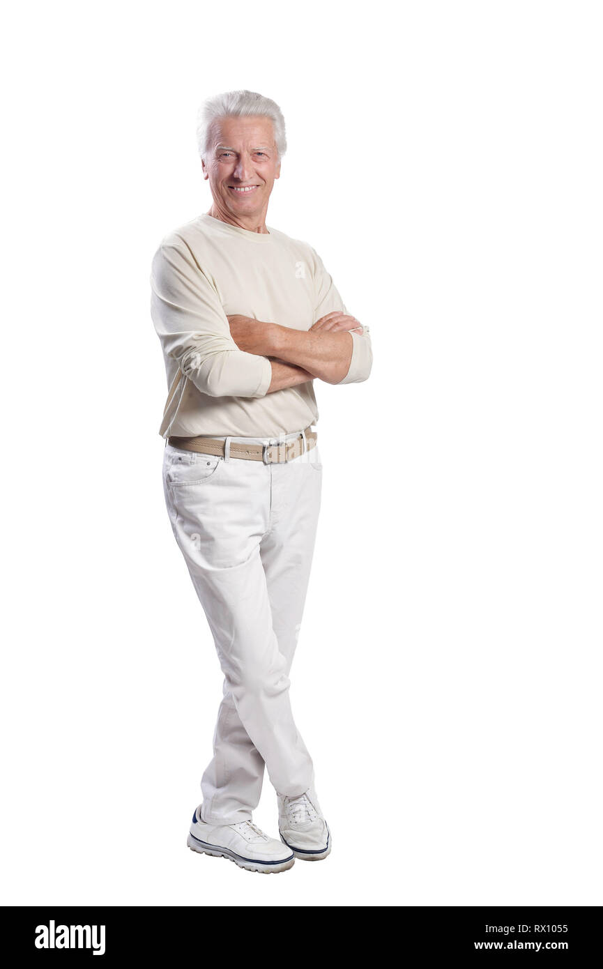 Portrait of senior man posing on white background Stock Photo - Alamy