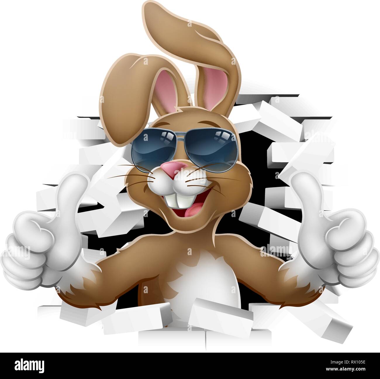 Cool Easter Bunny Shades Thumbs Up Breaking Wall Stock Vector