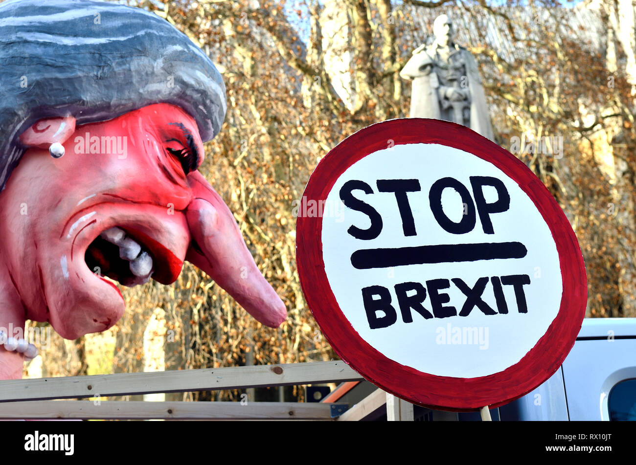 London, UK. The 'Brexit Is A Monstrosity' float caricaturing leading Tory MPs, used to campaign against Brexit. Stock Photo
