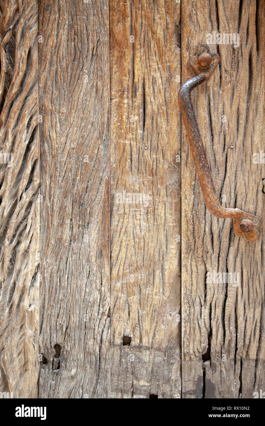 Old Wood Panel Door with Handle Stock Photo