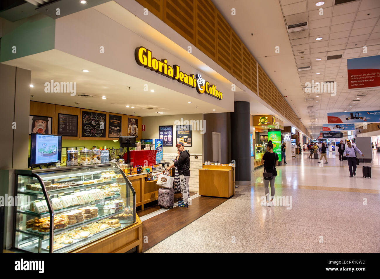 Interior Kingsford Smith Sydney airport, with Gloria Jeans coffee shop,Sydney,Australia Stock Photo