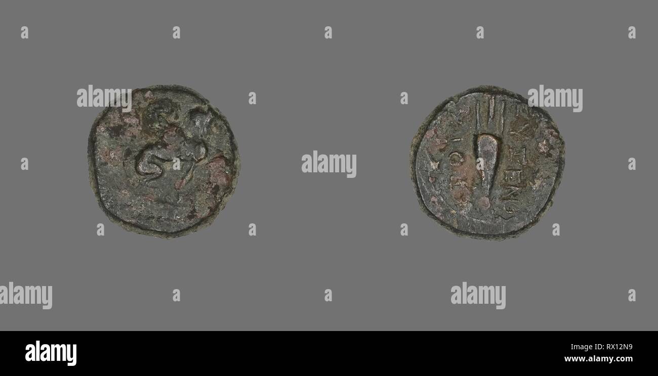 Coin Depicting a Sphinx. Greek. Date: 84 BC. Dimensions: Diam. 1.5 cm; 3.41 g. Bronze. Origin: Ancient Greece. Museum: The Chicago Art Institute. Stock Photo