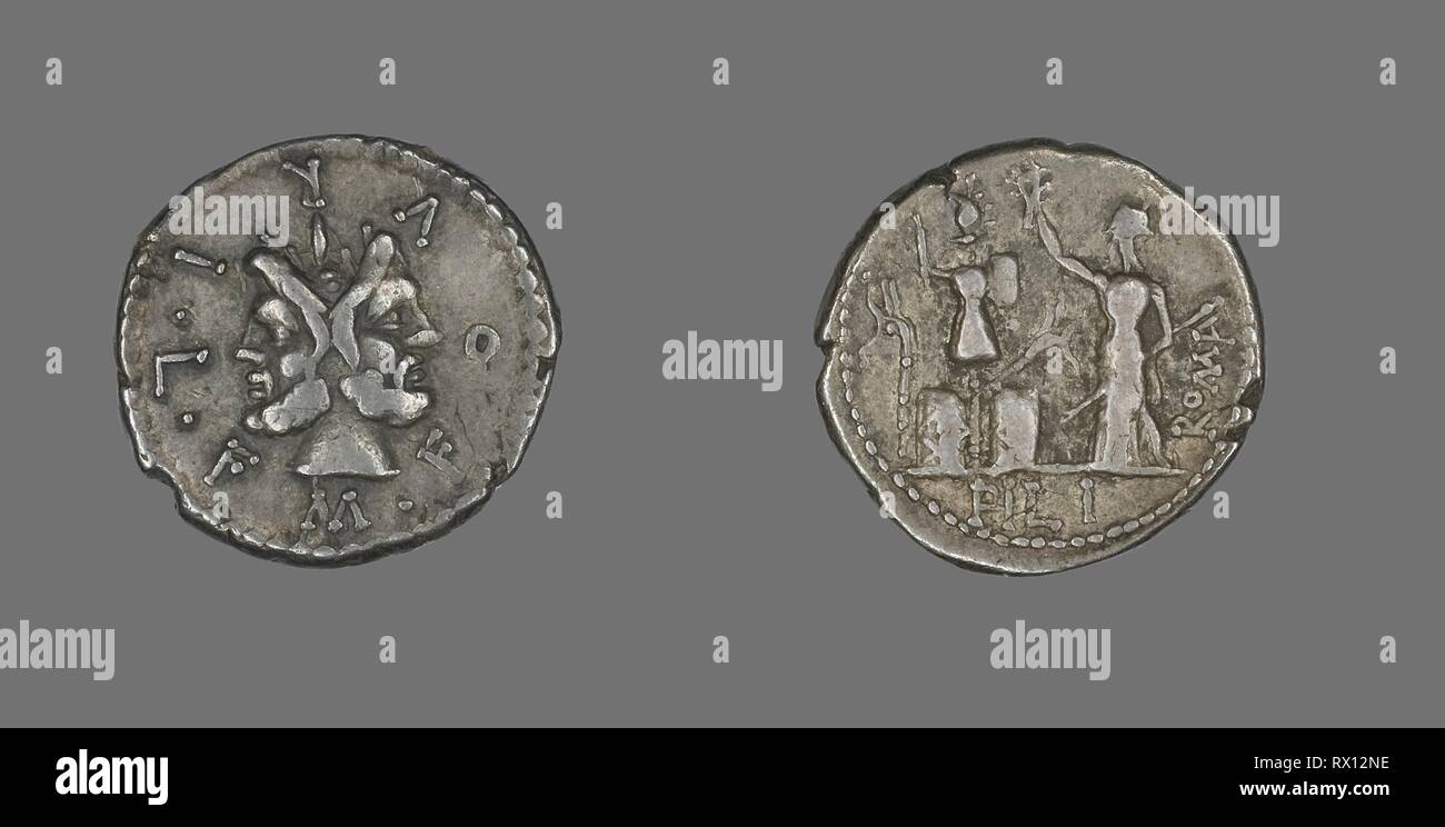 Denarius (Coin) Depicting the God Janus. Roman. Date: 119 BC. Dimensions: Diam. 2 cm; 3.91 g. Silver. Origin: Roman Empire. Museum: The Chicago Art Institute. Author: ANCIENT ROMAN. Stock Photo