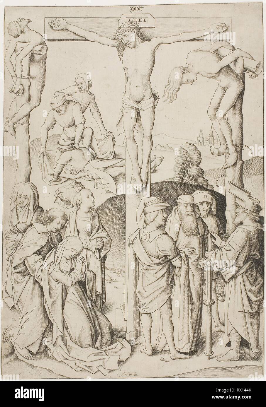 The Calvary. Master I.A.M. of Zwolle; Netherlandish, active c. 1470-95. Date: 1475-1485. Dimensions: 306 x 213 mm (image); 307 x 215 mm (sheet). Engraving in warm black on paper. Origin: Netherlands. Museum: The Chicago Art Institute. Stock Photo