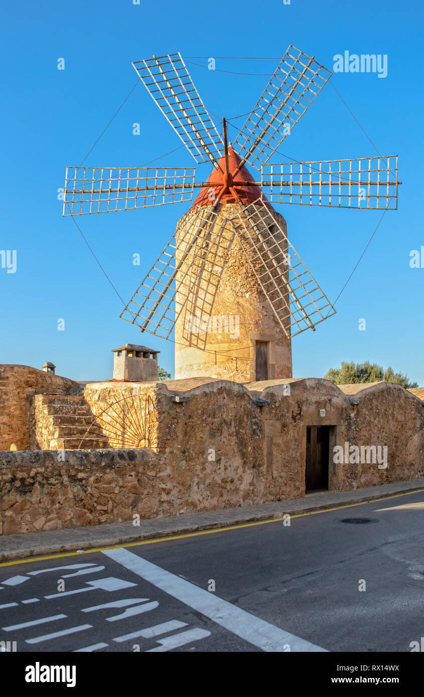 A Windmill in Algaida, Mallorca, Spain Stock Photo