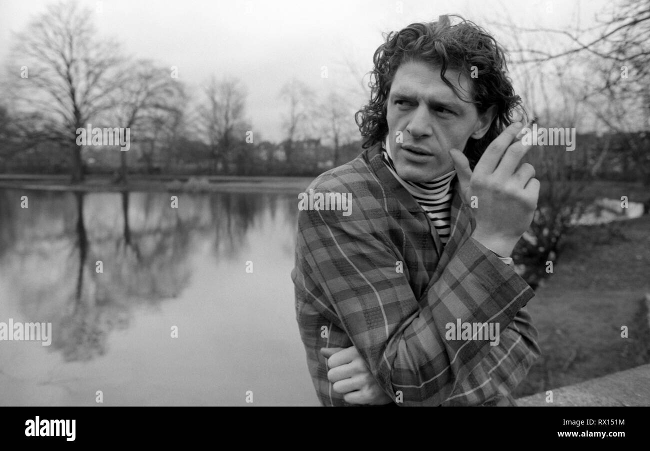 Marco Pierre White, chef, on Wandsworth Common opposite Harveys restaurant, where he made his name and won two Michelins stars, London, England, UK 1987 Stock Photo