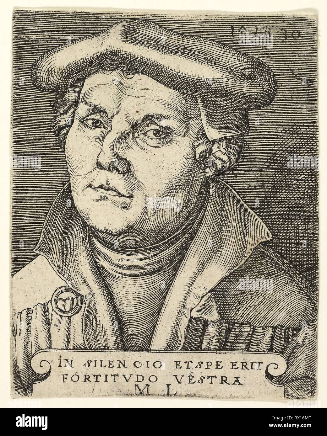 Portrait of Martin Luther. Master I.B.; German, died 1525/30. Date: 1530. Dimensions: 85 x 70 mm (sheet). Engraving in black on paper. Origin: Germany. Museum: The Chicago Art Institute. Stock Photo