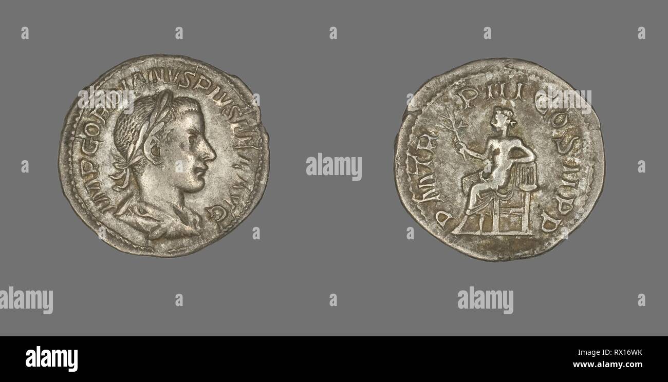 Denarius (Coin) Portraying Emperor Gordian III. Roman, minted in Rome. Date: 241 AD-243 AD. Dimensions: Diam. 2.1 cm; 3.03 g. Silver. Origin: Roman Empire. Museum: The Chicago Art Institute. Author: ANCIENT ROMAN. Stock Photo