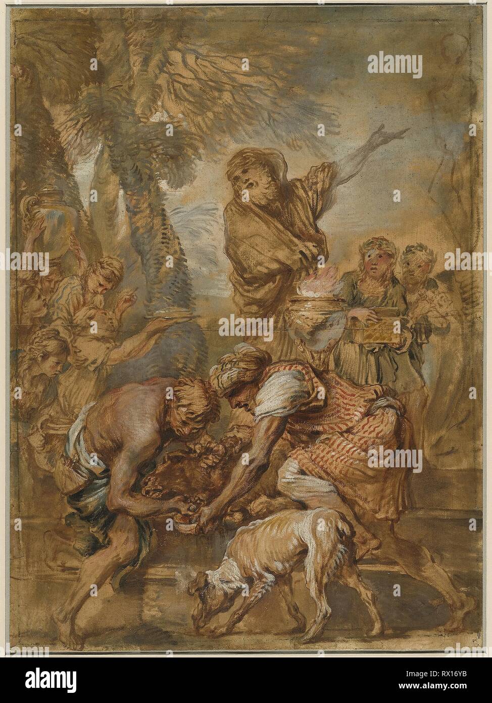 A Pagan Sacrifice. Giovanni Benedetto Castiglione; Italian, 1609-1664. Date: 1645-1650. Dimensions: 576 x 425 mm. Oil paint on tan laid paper, laid down on cream wove paper. Origin: Italy. Museum: The Chicago Art Institute. Stock Photo