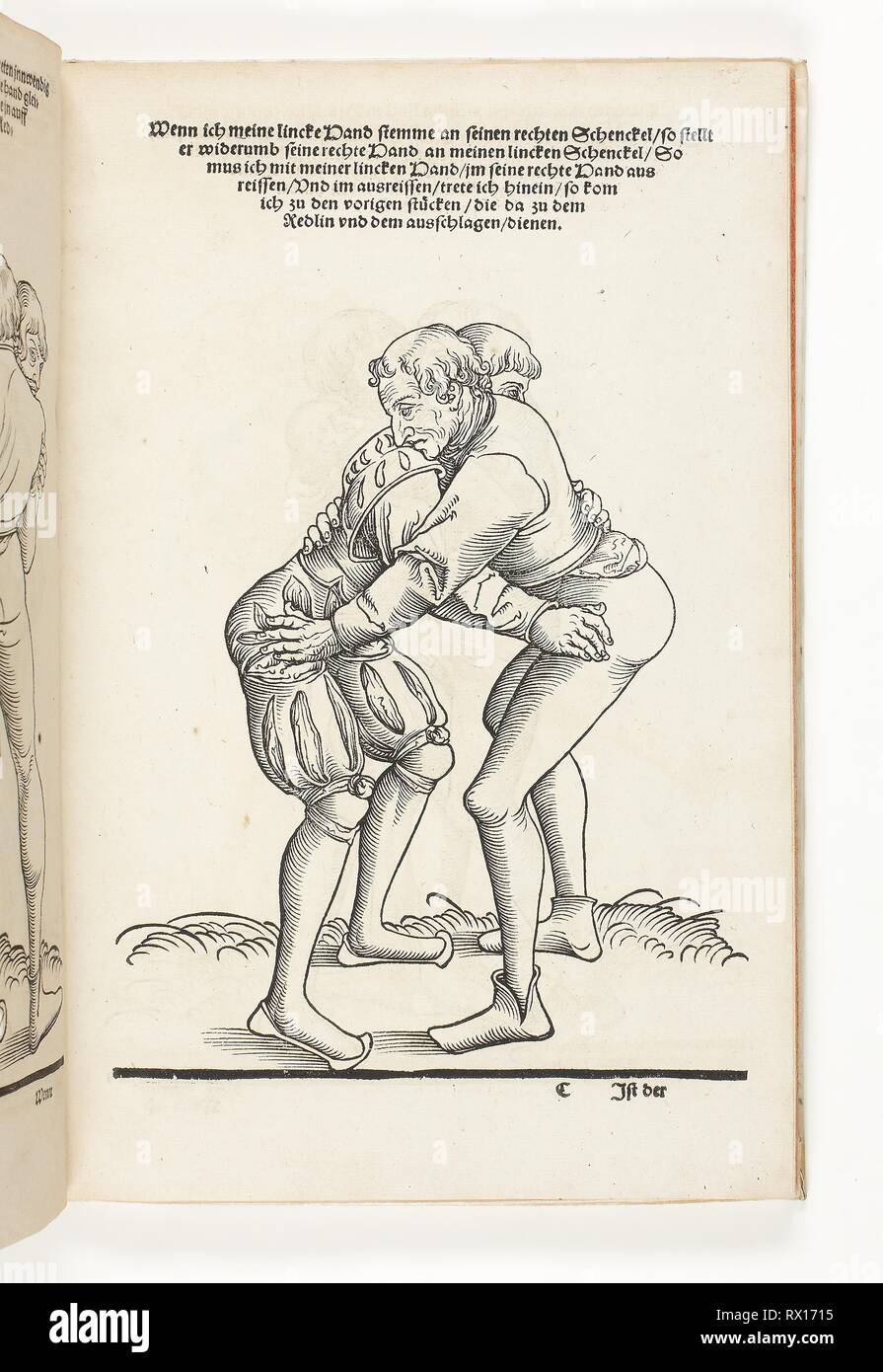 The Art of Wrestling: Eighty-Five Pieces (Ringer Kunst: Fünff und Achtzig Stücke). Lucas Cranach the Younger (German, 1515-1586); written by Fabian von Auerswald (German, born 1462); printed by Hans Lufft (German, 1495-1584). Date: 1539. Dimensions: 301 × 195 × 16 mm. Book with woodcuts and letterpress in black on cream laid paper. Origin: Germany. Museum: The Chicago Art Institute. Author: II Lucas Cranach. Stock Photo
