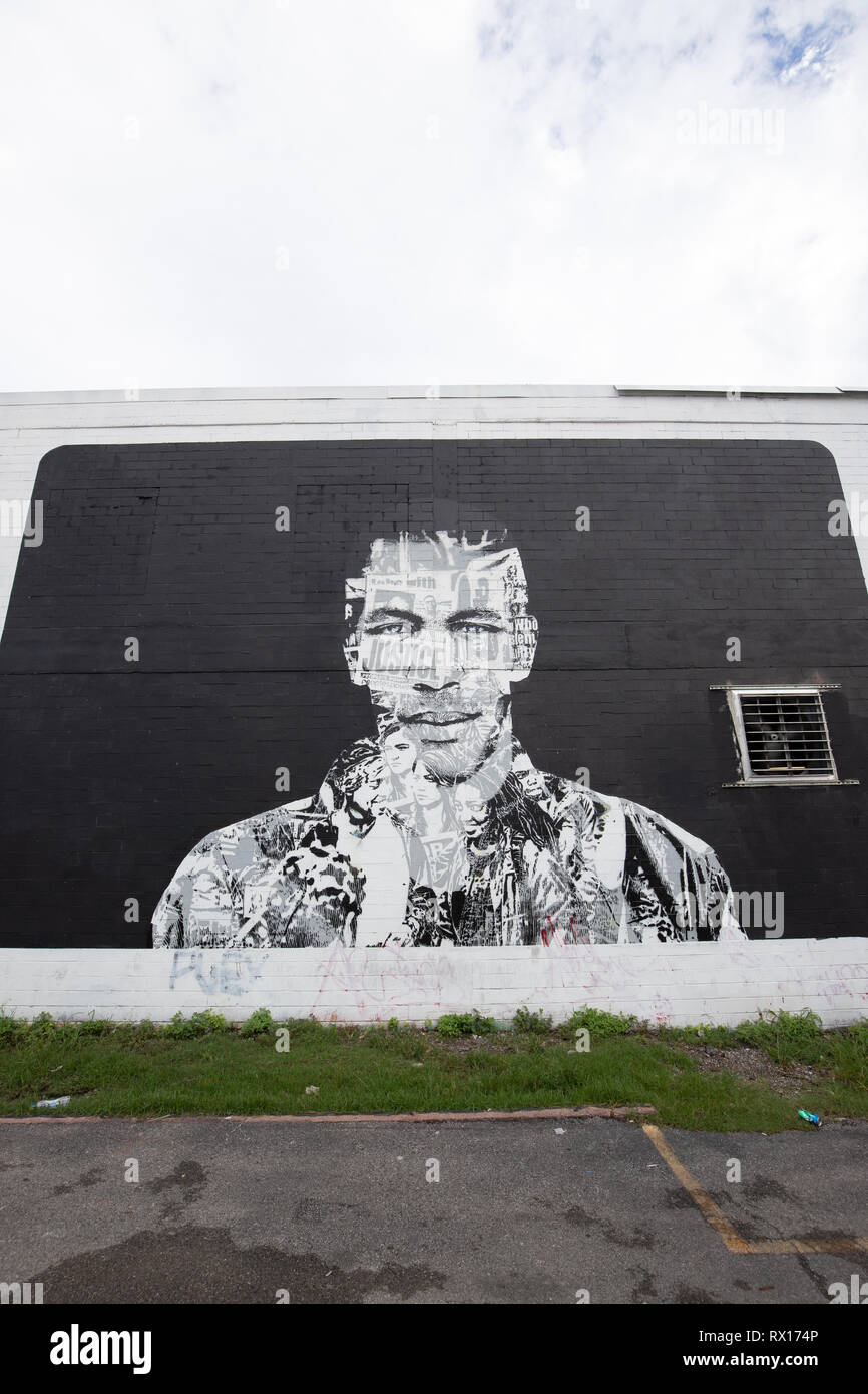 Graffiti by some talented artists to showcase justice for all in Downtown Houston, TX Stock Photo