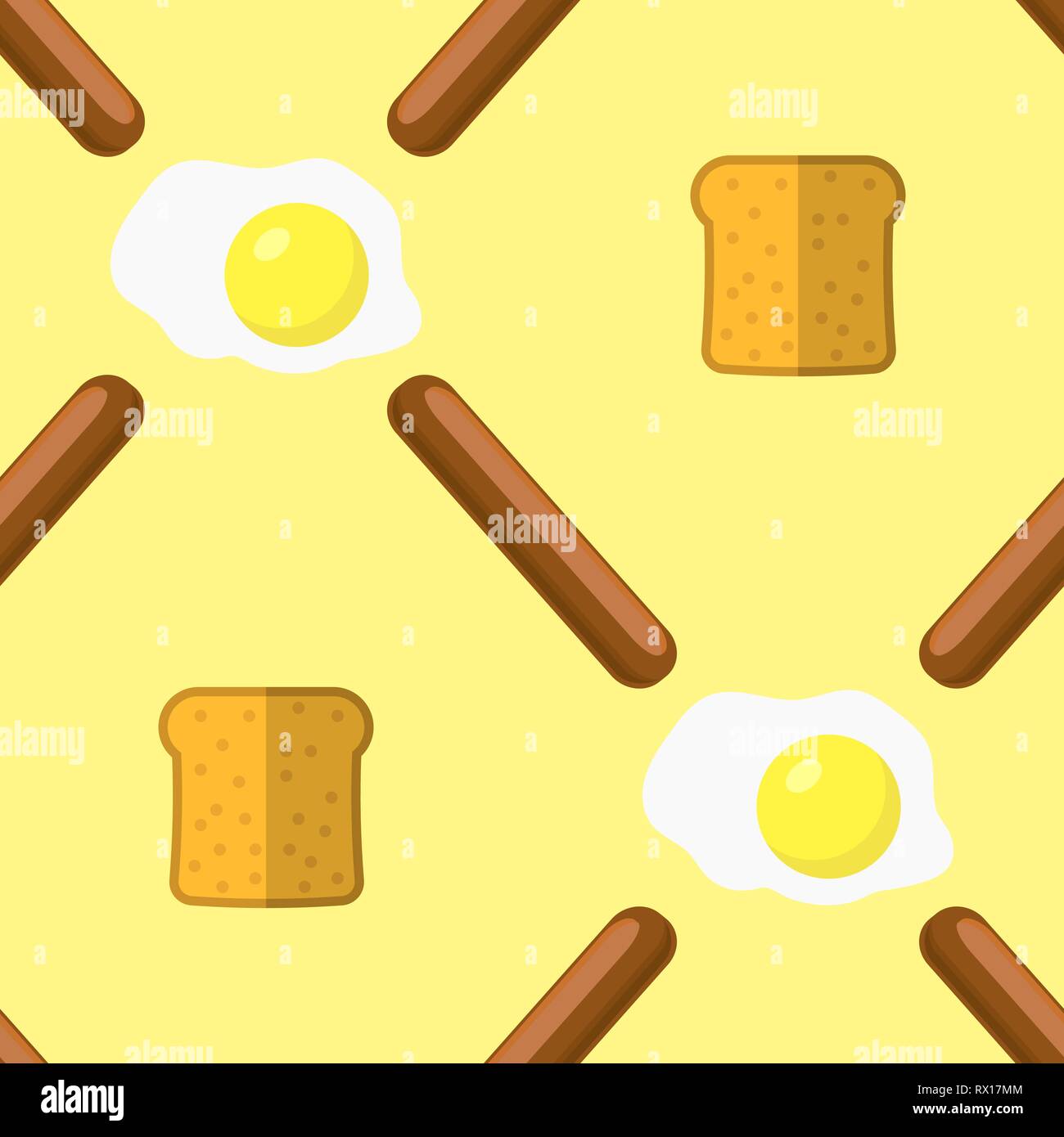 Eggs, Grill Sausages and Bread Seamless Pattern. Fast Food Texture. Stock Vector