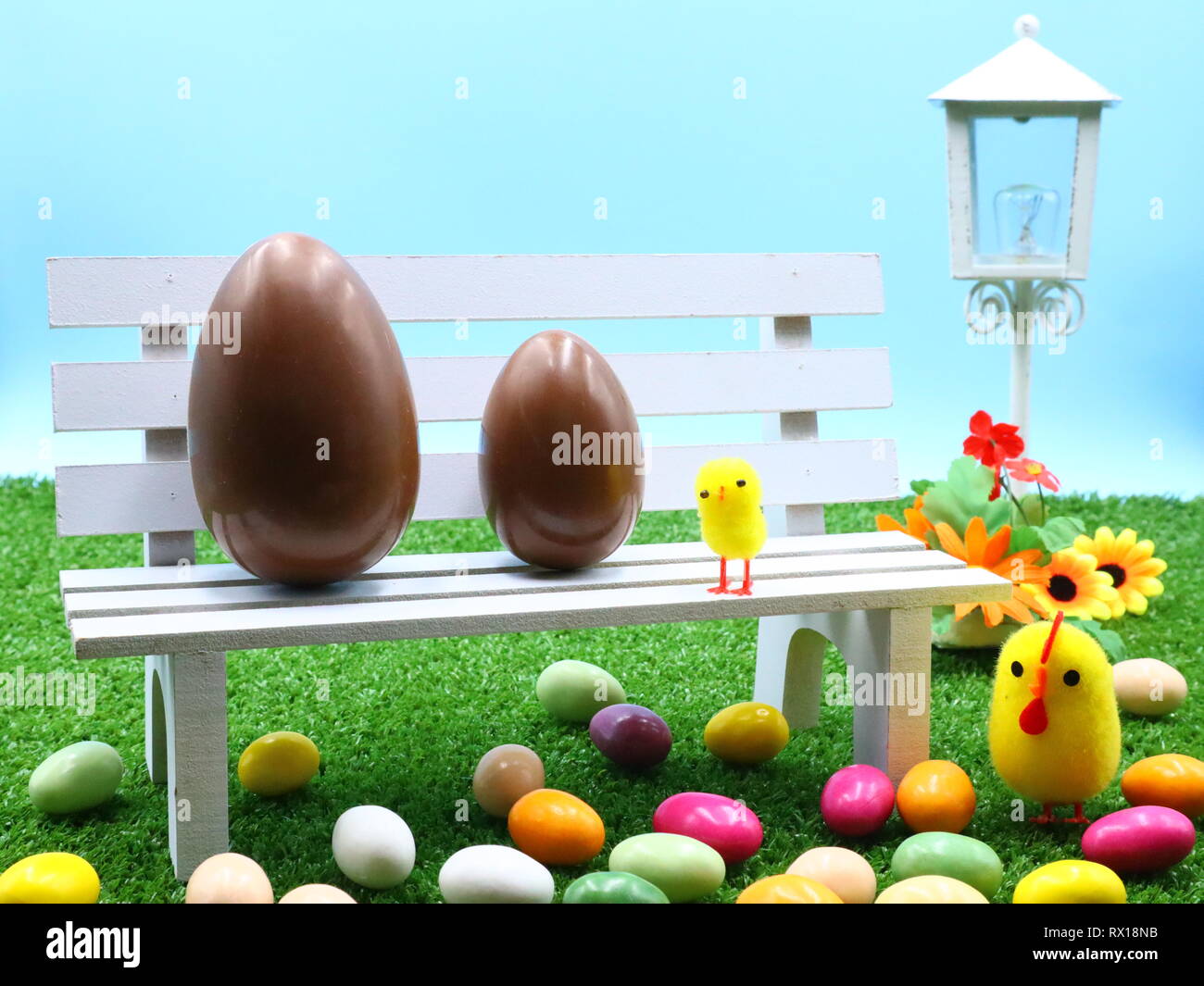 Colorful Easter Composition on the Grass Stock Photo