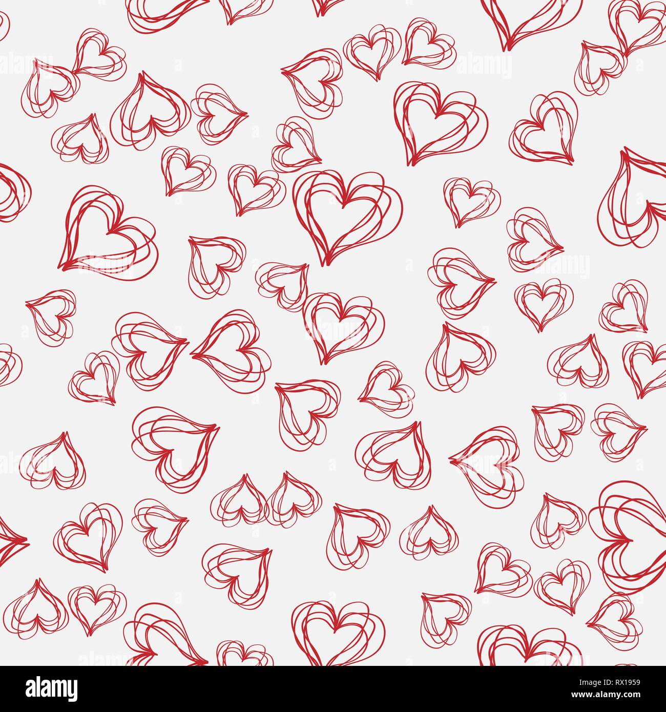 Abstract seamless pattern with hatched hearts on a gray background. 10 eps Stock Vector