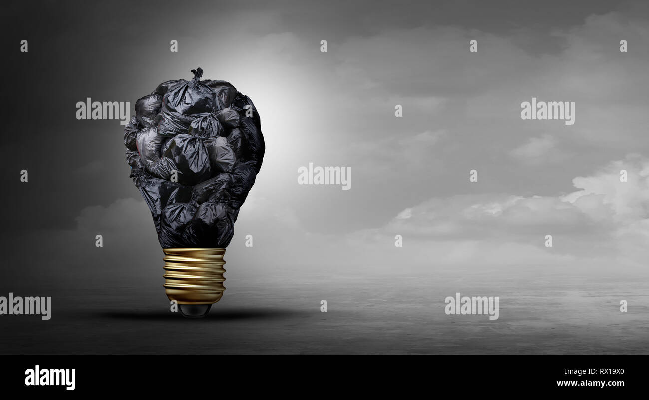 Pollution idea concept and toxic pollutants as garbage shaped as a light bulb representing industrial or household waste or climate change. Stock Photo