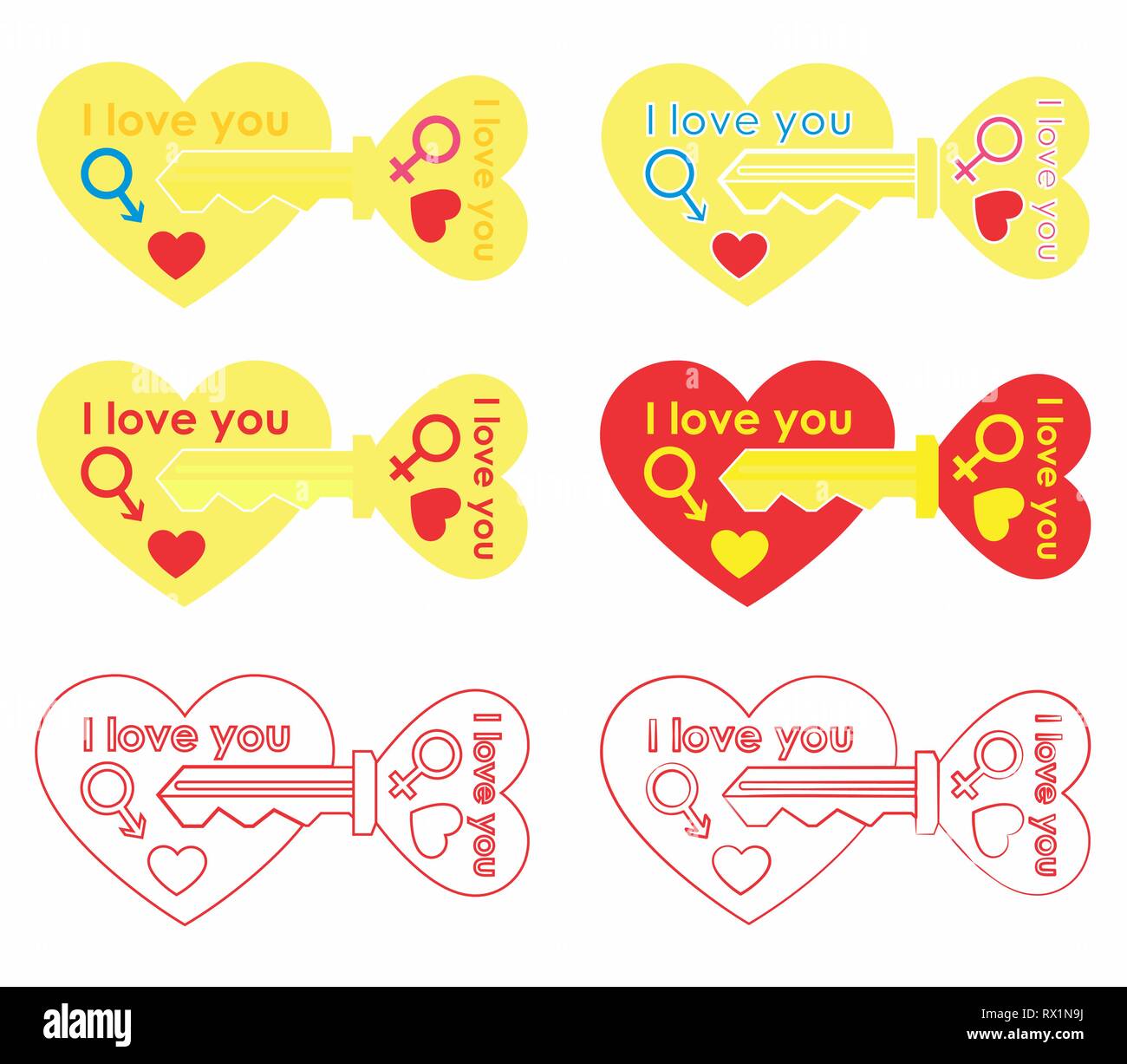 Keys for your heart variable colors Stock Vector