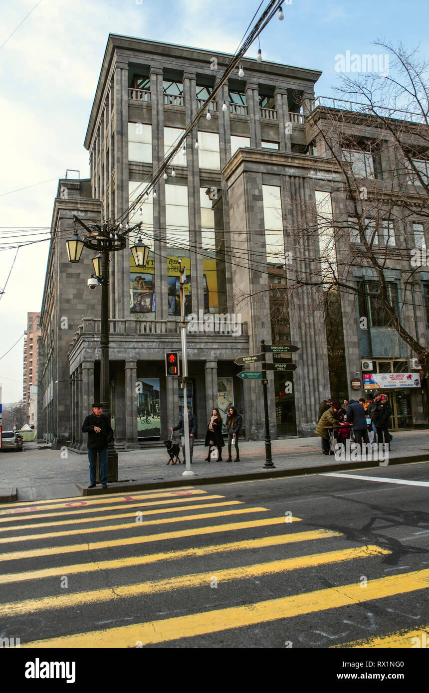 Yerevan, Armenia,January 02,2019The old renovated gray tuff store