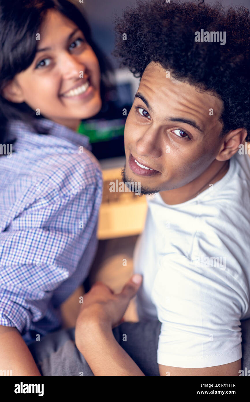 happy young african couple with laptop computer Stock Photo - Alamy