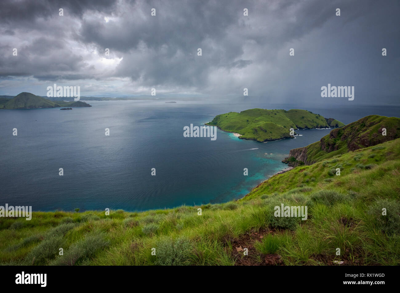 Padar is a small island located between Komodo and Rinca islands within Komodo archipelago. It is the 3rd largest island part of Komodo National Park. Stock Photo