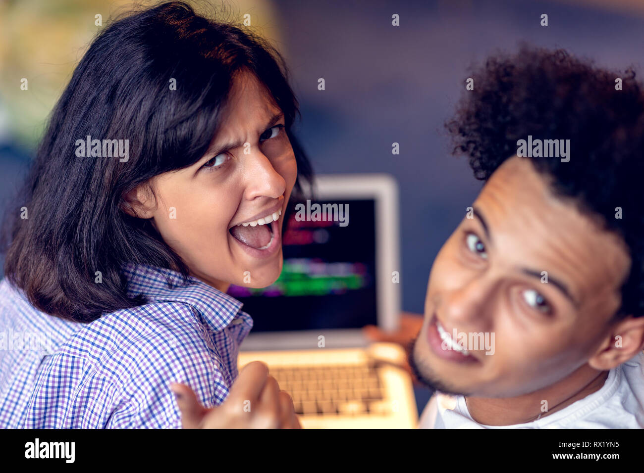 happy young african couple with laptop computer Stock Photo - Alamy