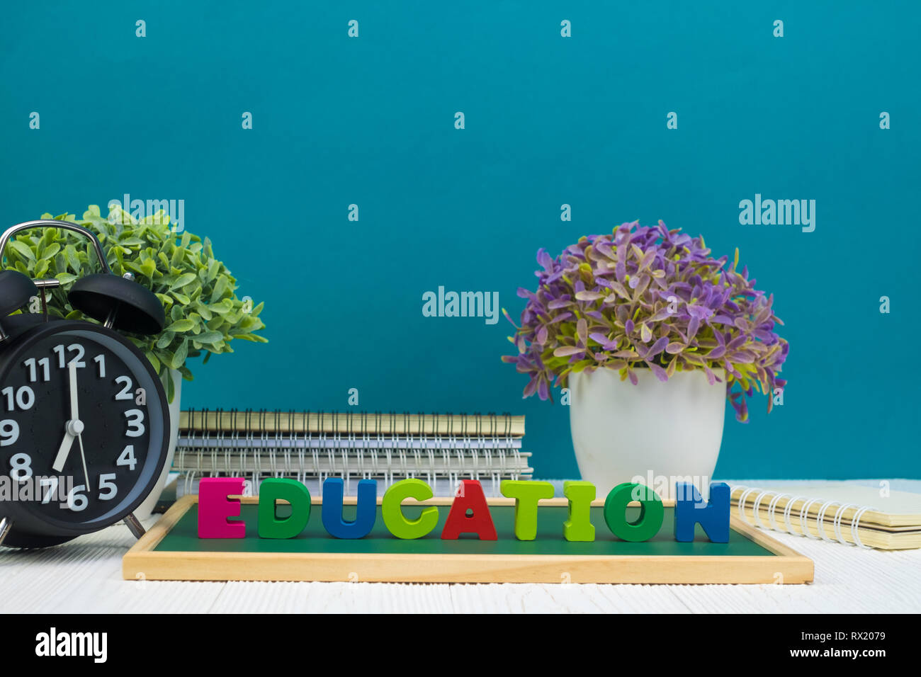Back to school concept idea, Education text and green chalkboard with ...