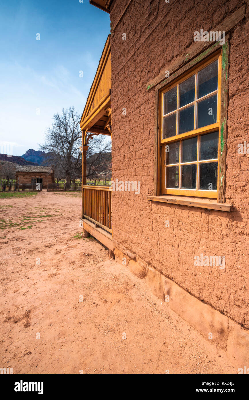 Alonzo Russell adobe house (featured in the film "Butch Cassidy and the Sundance Kid"), Grafton ghost town, Utah USA Stock Photo