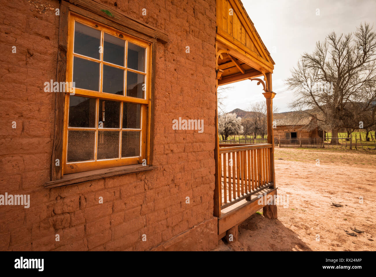 Alonzo Russell adobe house (featured in the film 'Butch Cassidy and the Sundance Kid'), Grafton ghost town, Utah USA Stock Photo