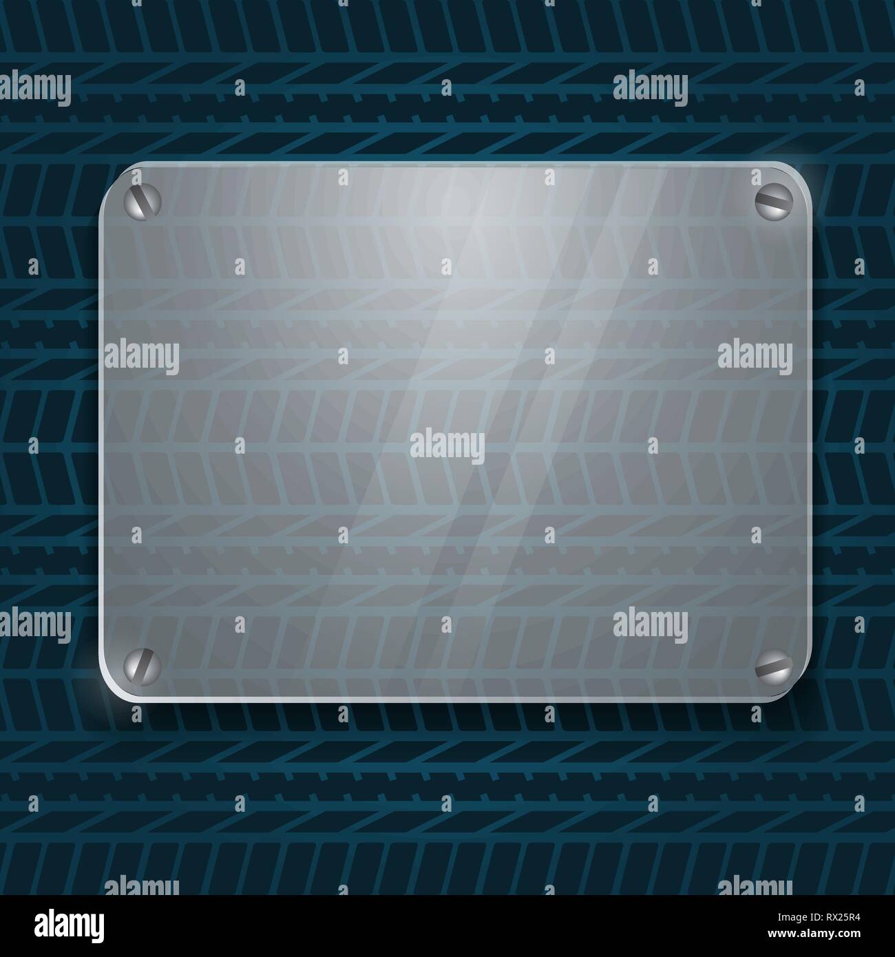 Dark background with black tire tracks and glass frame Stock Vector