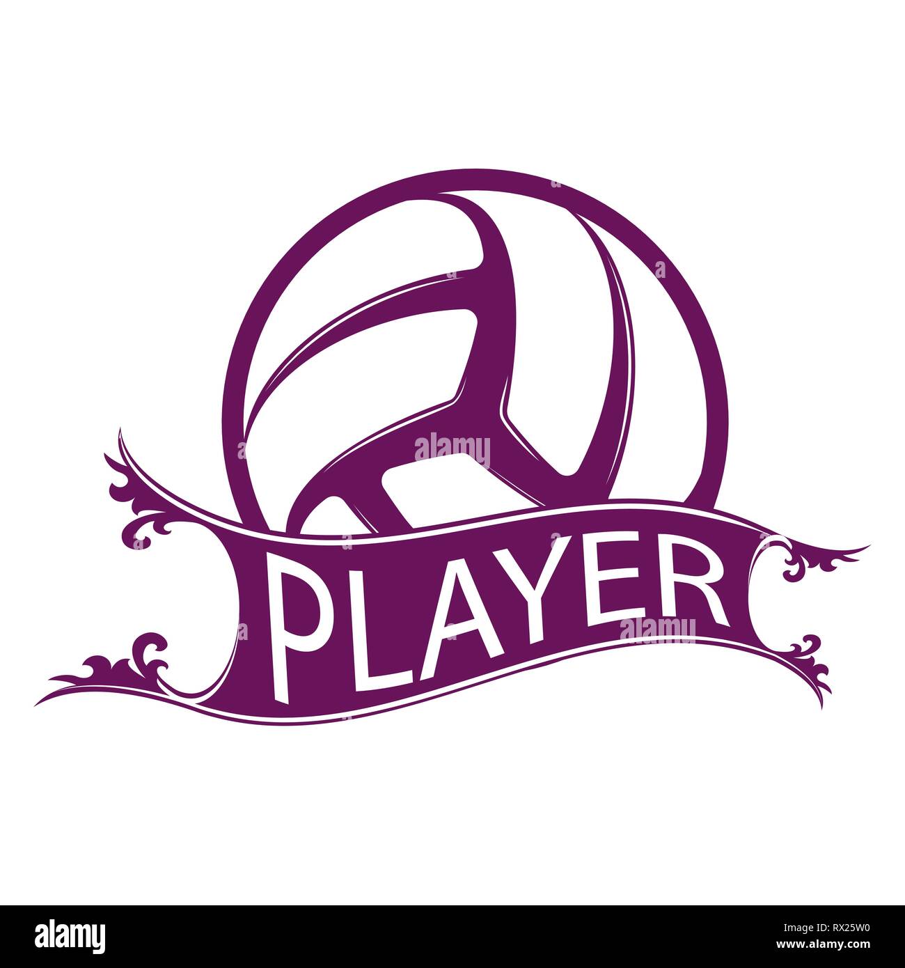 Abstract volleyball symbol with sample ribbon and player name isolated on white background Stock Vector