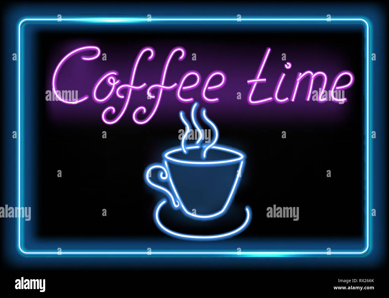 Neon coffee cup and inscription "Coffee time" for advertising cafe or bar Stock Vector Image & Art - Alamy