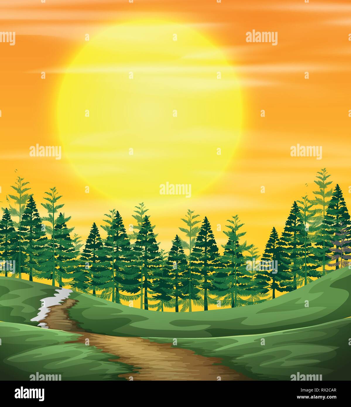 A sunset nature view illustration Stock Vector Image & Art - Alamy