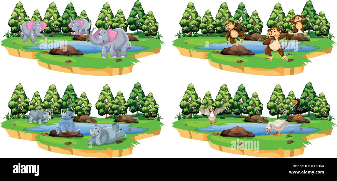 Set of animal at the pond illustration Stock Vector Image & Art - Alamy