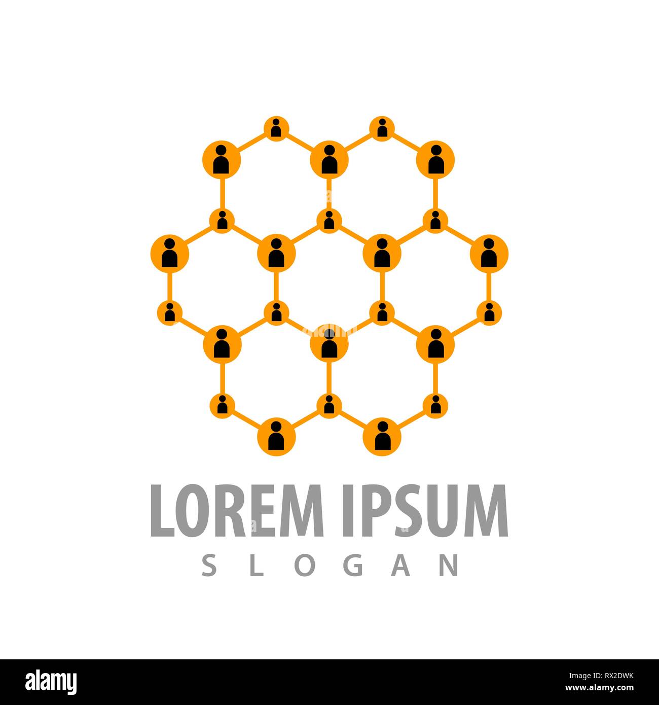 Hexagon line people network logo concept design. Symbol graphic