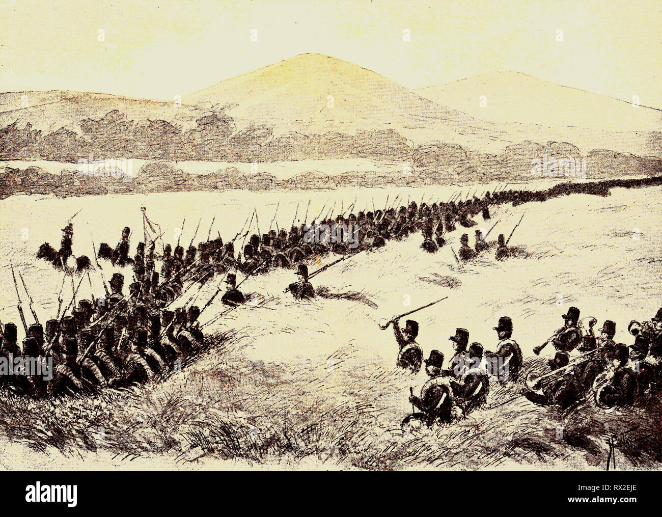 The Dutch 7th Battalion advancing in Bali in 1846. Stock Photo