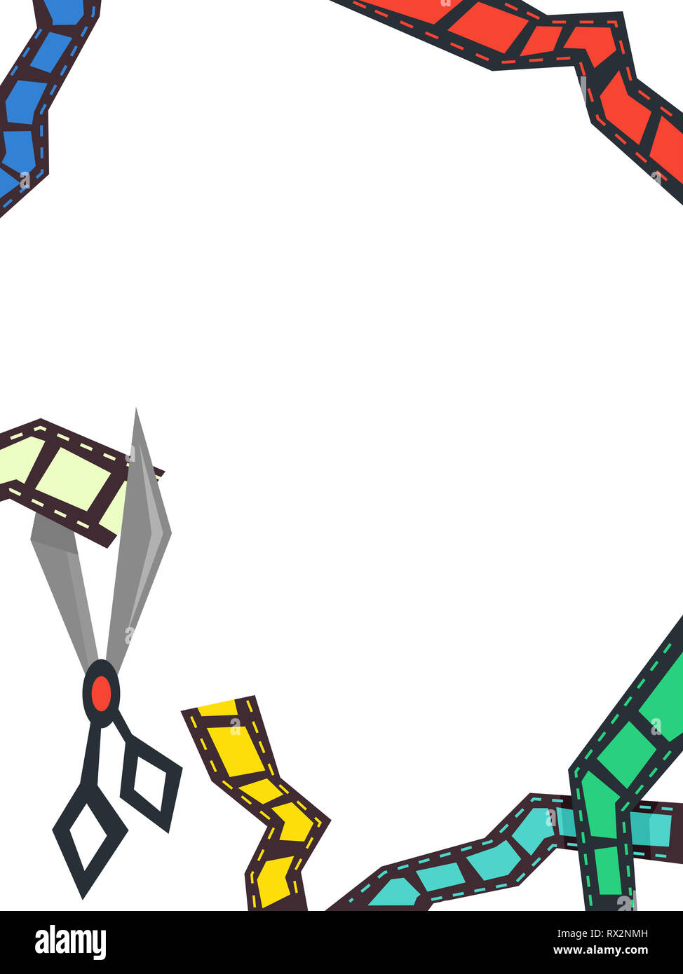 Illustration of Films and Scissors Cutting Film. Video Editing Frame
