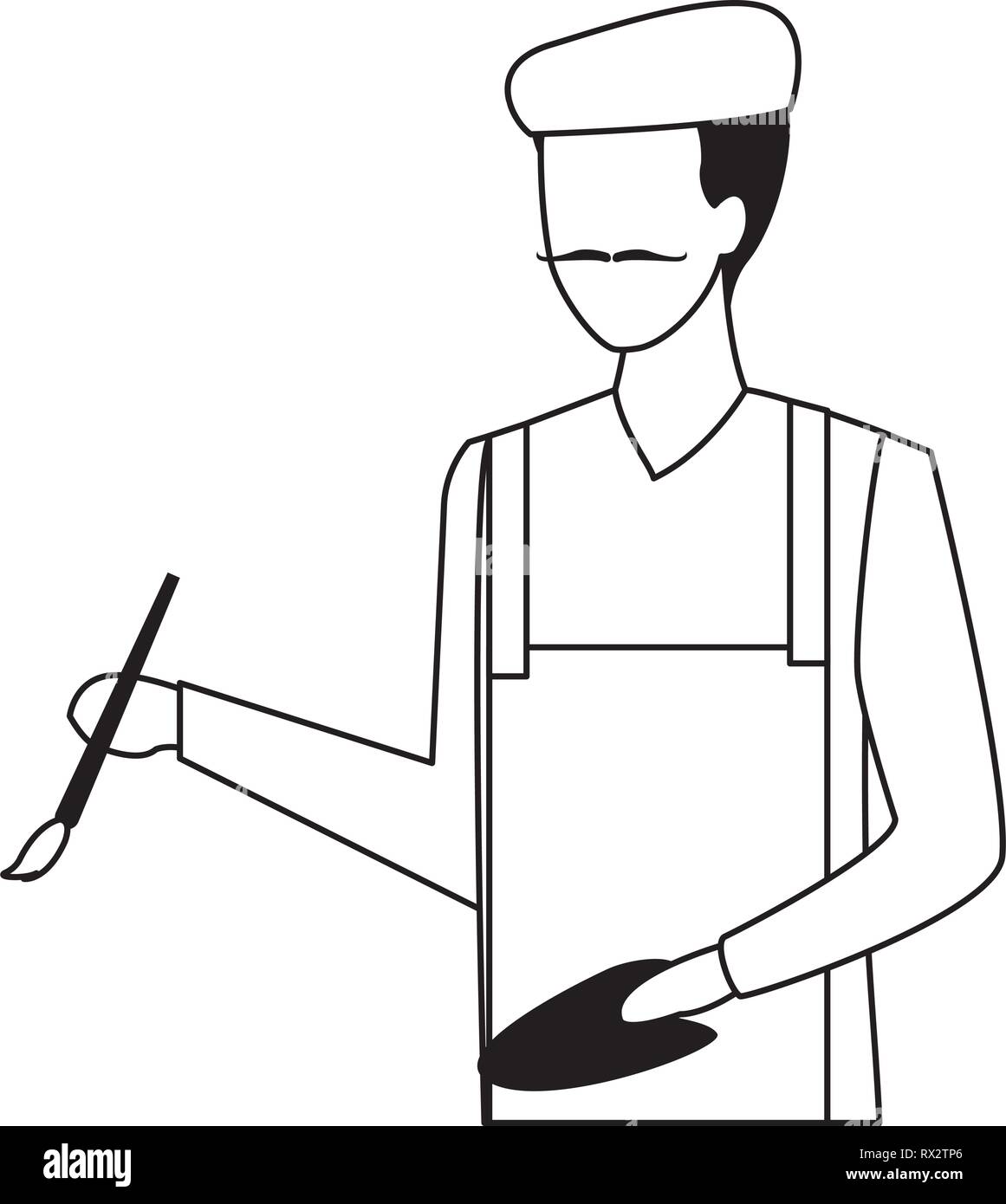 Artist painter Jobs and professions avatar in black and white Stock