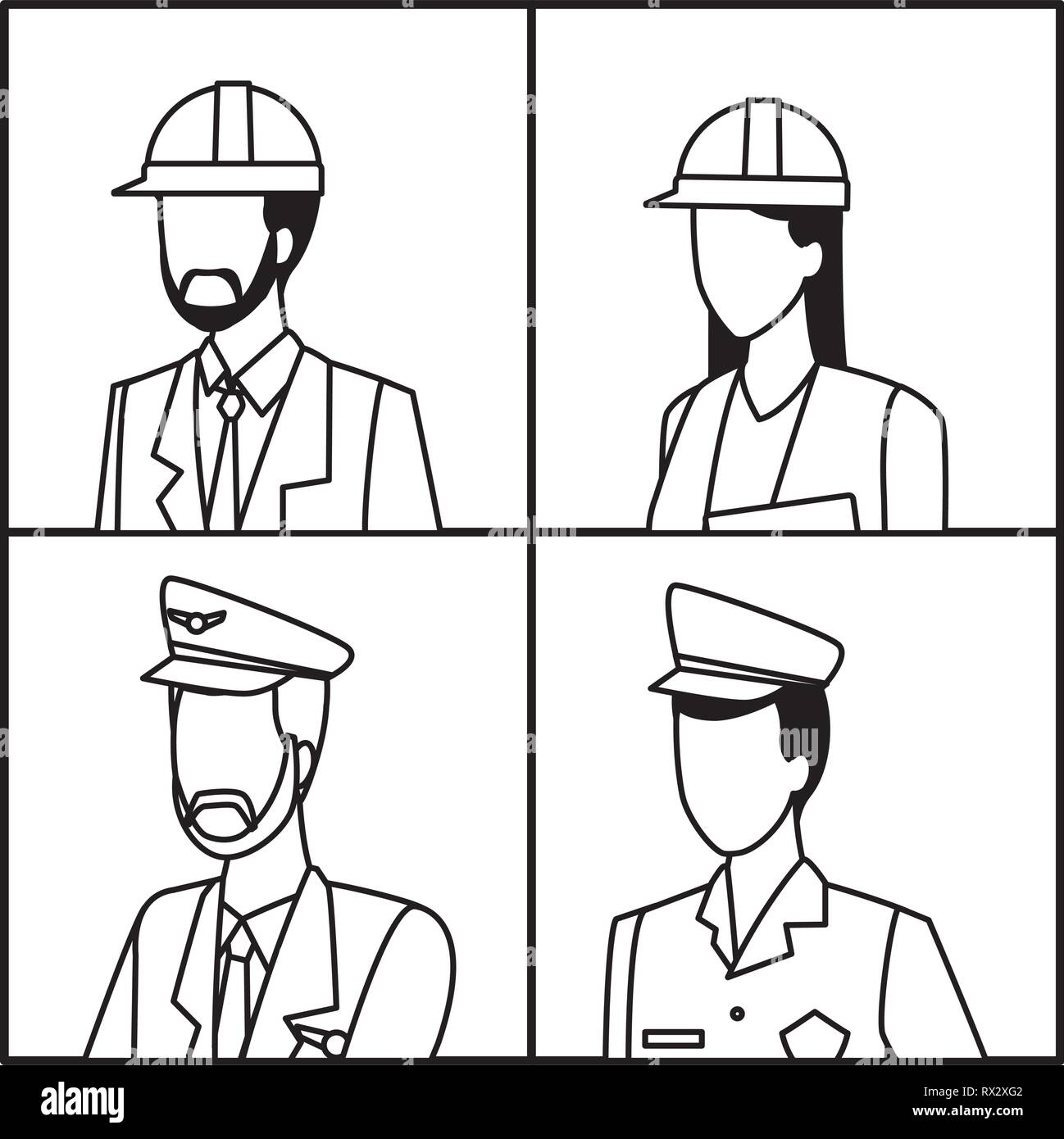 Jobs and professions avatar in black and white Stock Vector Image & Art ...
