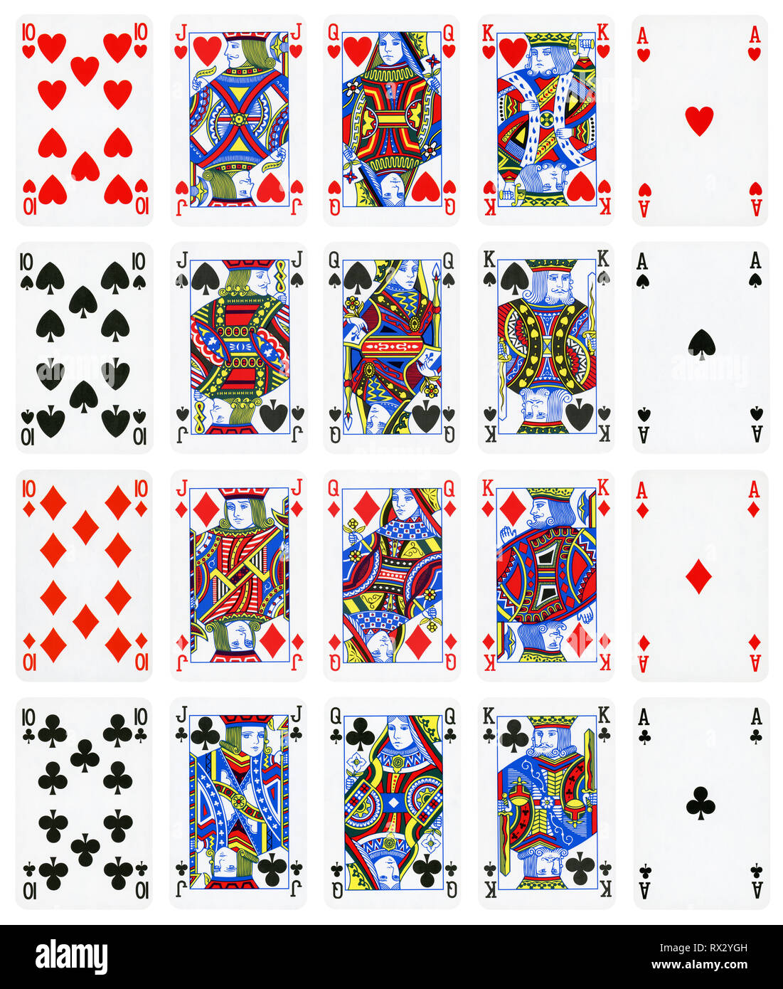 Set of playing cards vector: Ten, Jack, Queen, King, Ace Stock Vector by  ©rlmf.net 92459204