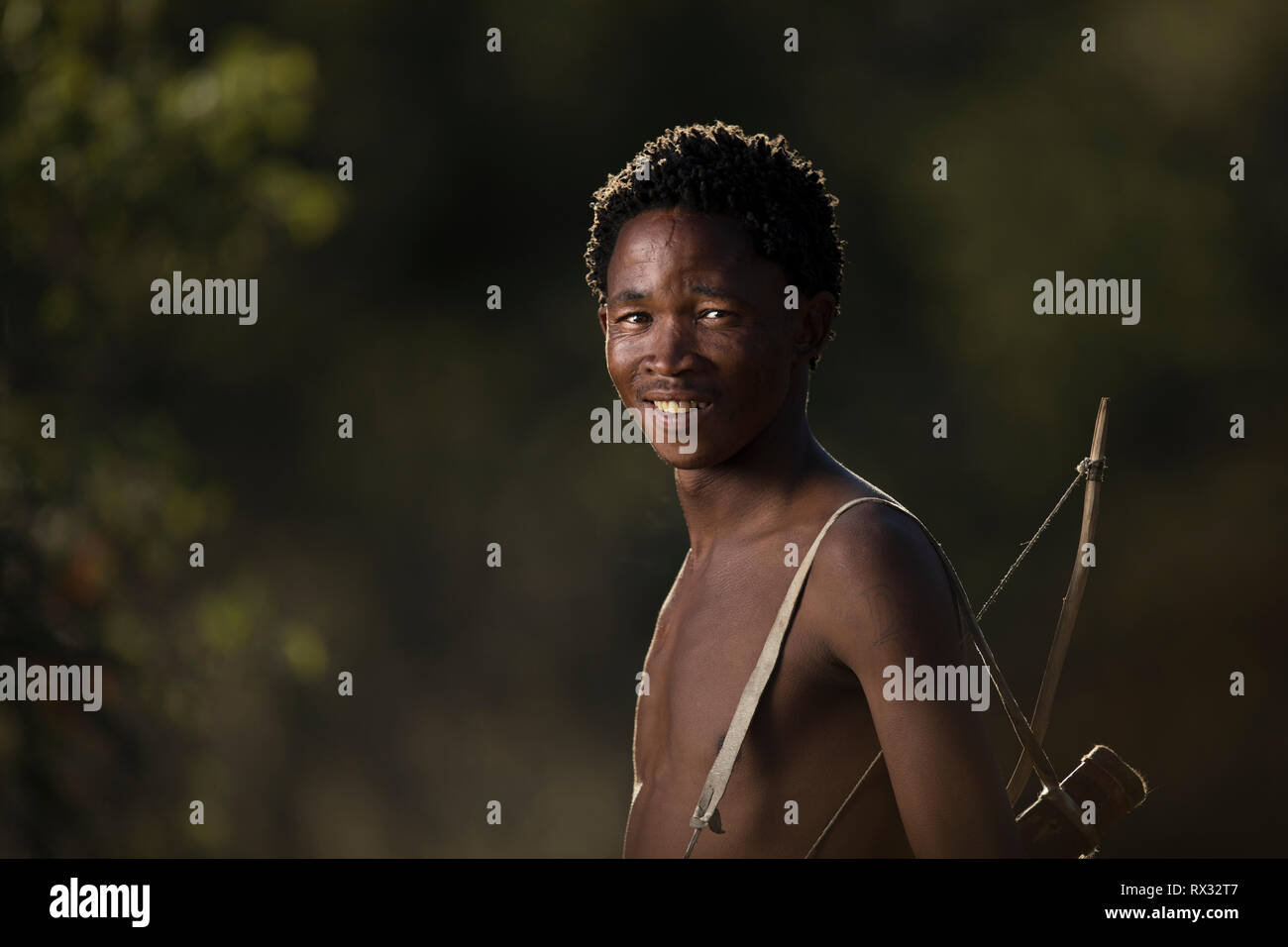 A portrait of a San Ju'Hoansi hunter in Namibia. Stock Photo