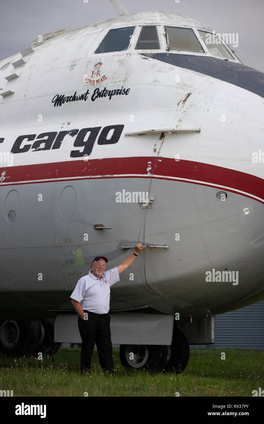 Paul Davidson with Merchant Enterprise, an Argosy aircraft that had a close encounter with a UFO in 1978 Stock Photo