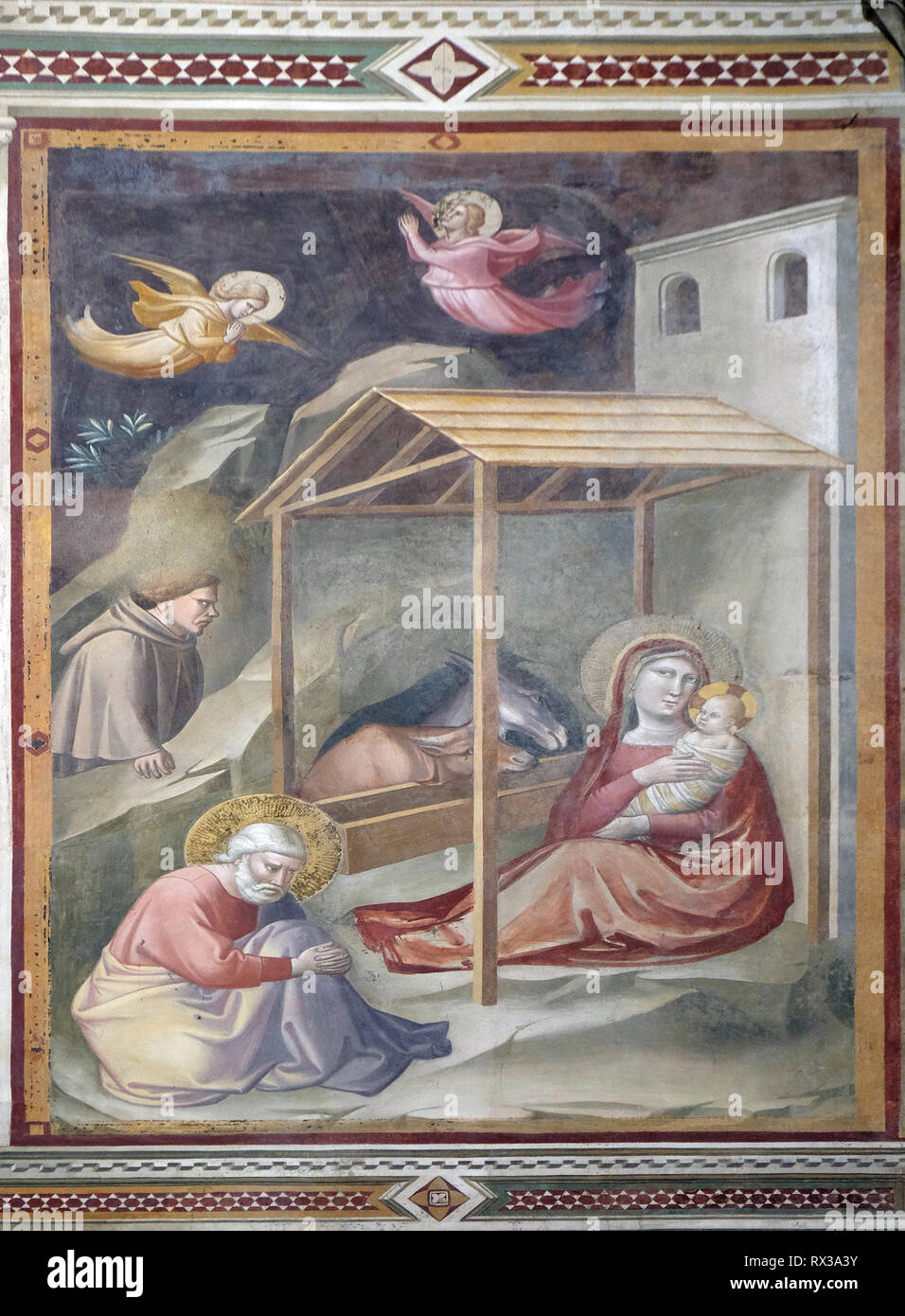 Nativity of Jesus, fresco by Taddeo Gaddi (1295-1366),  Bandini Baroncelli Chapel in the Basilica di Santa Croce in Florence Stock Photo