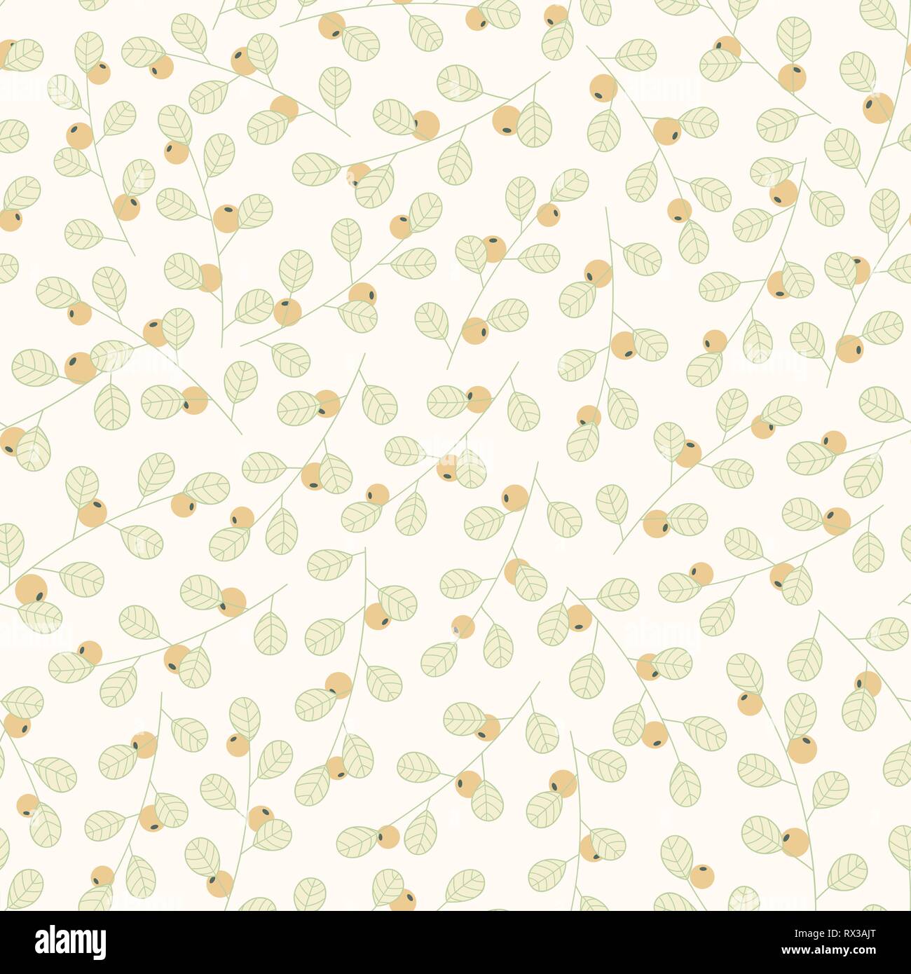 Hand drawn vector floral seamless pattern with branches and leaves on ...