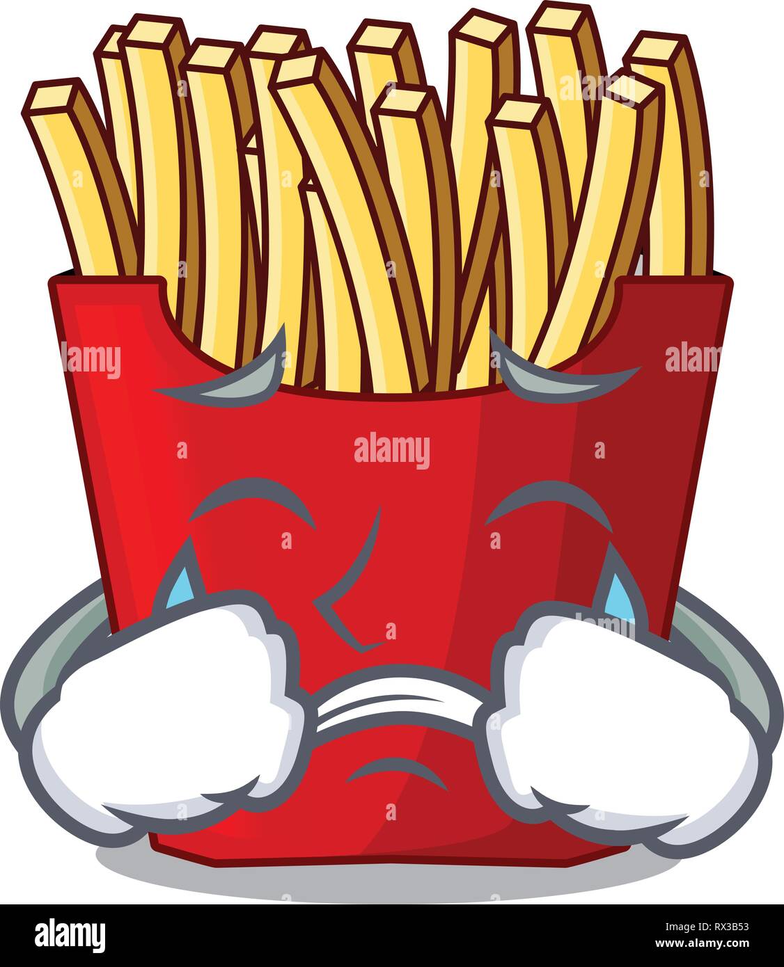 Crying french fries wrapped in cartoon shapes Stock Vector