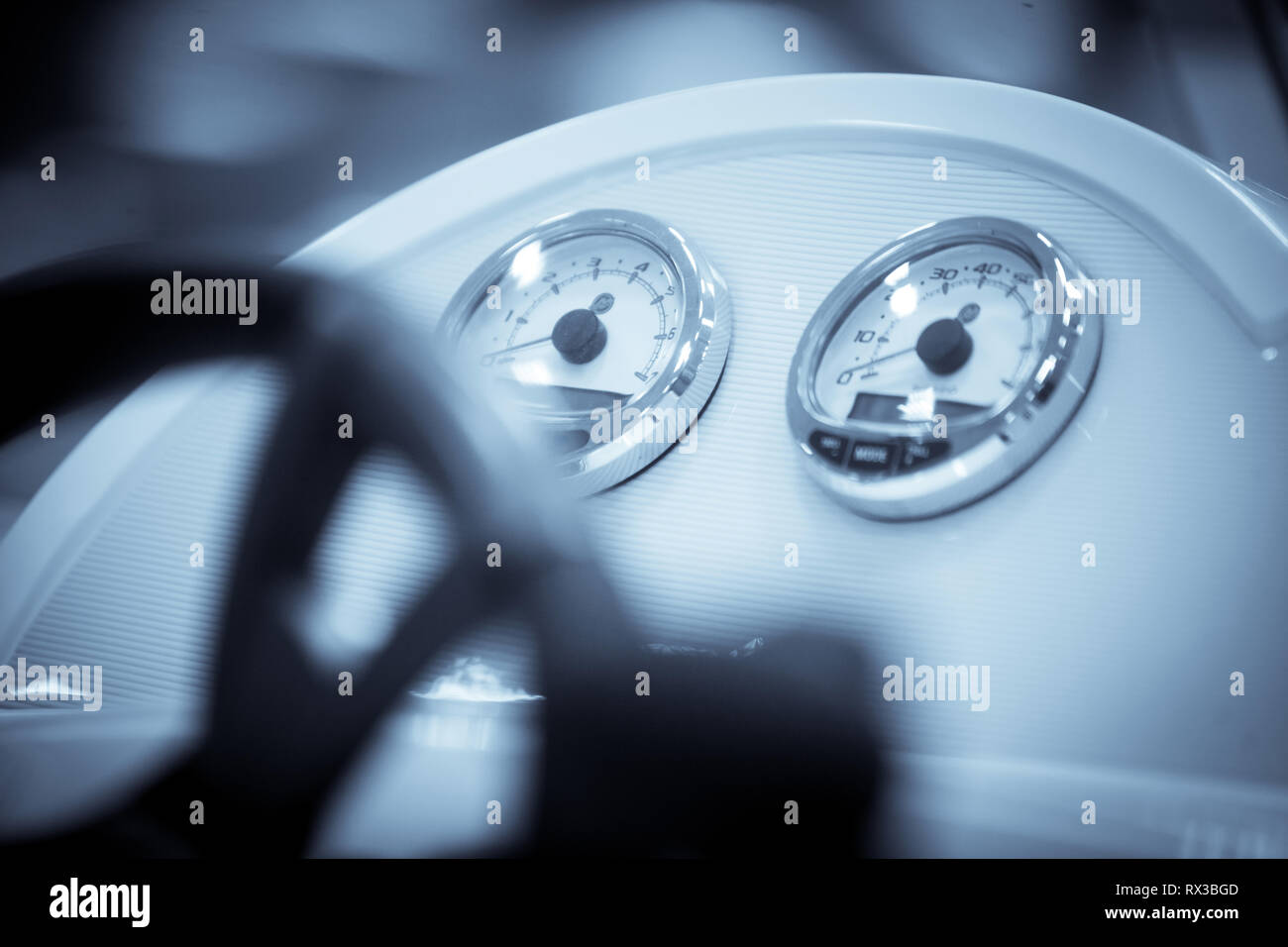 Close up shot of some gauges on a boat Stock Photo - Alamy