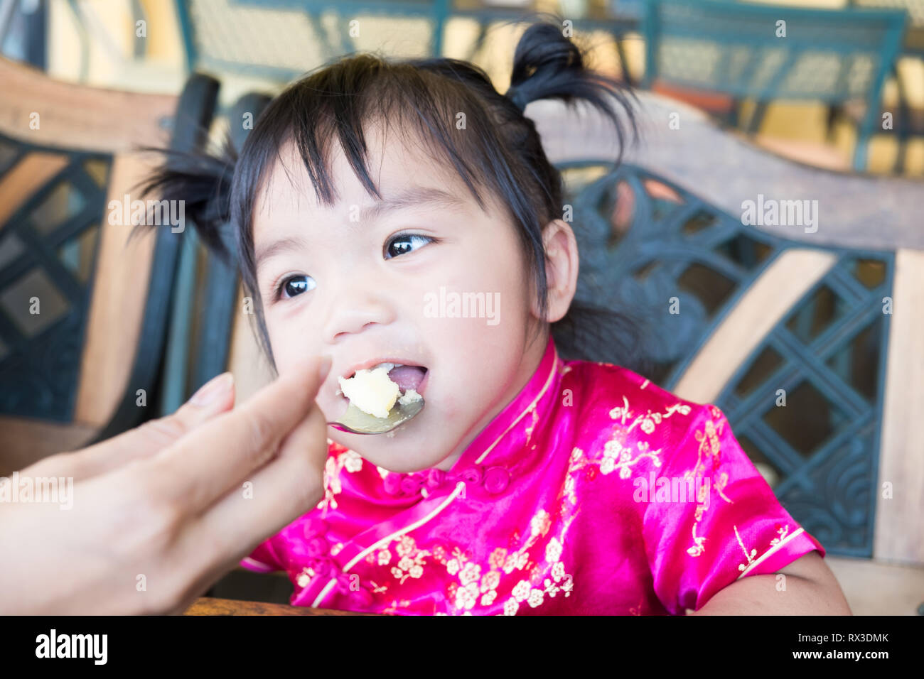 Cute little baby girl. Portrait of cute asian baby girl. Stock Photo