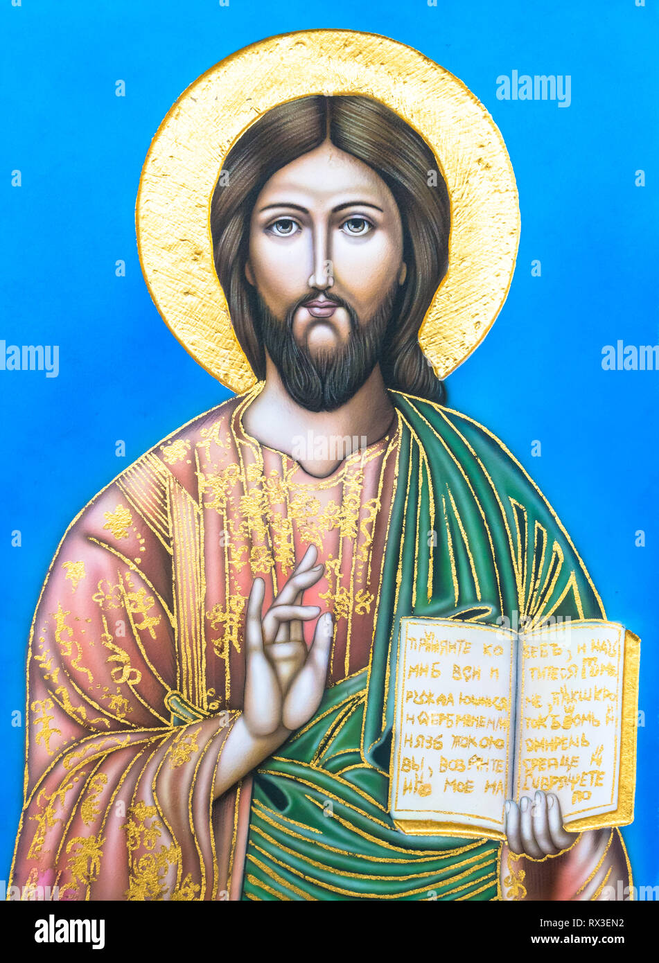 Italy. The icon of Jesus Christ the ruler of the world 'Pantocrator'. Stock Photo