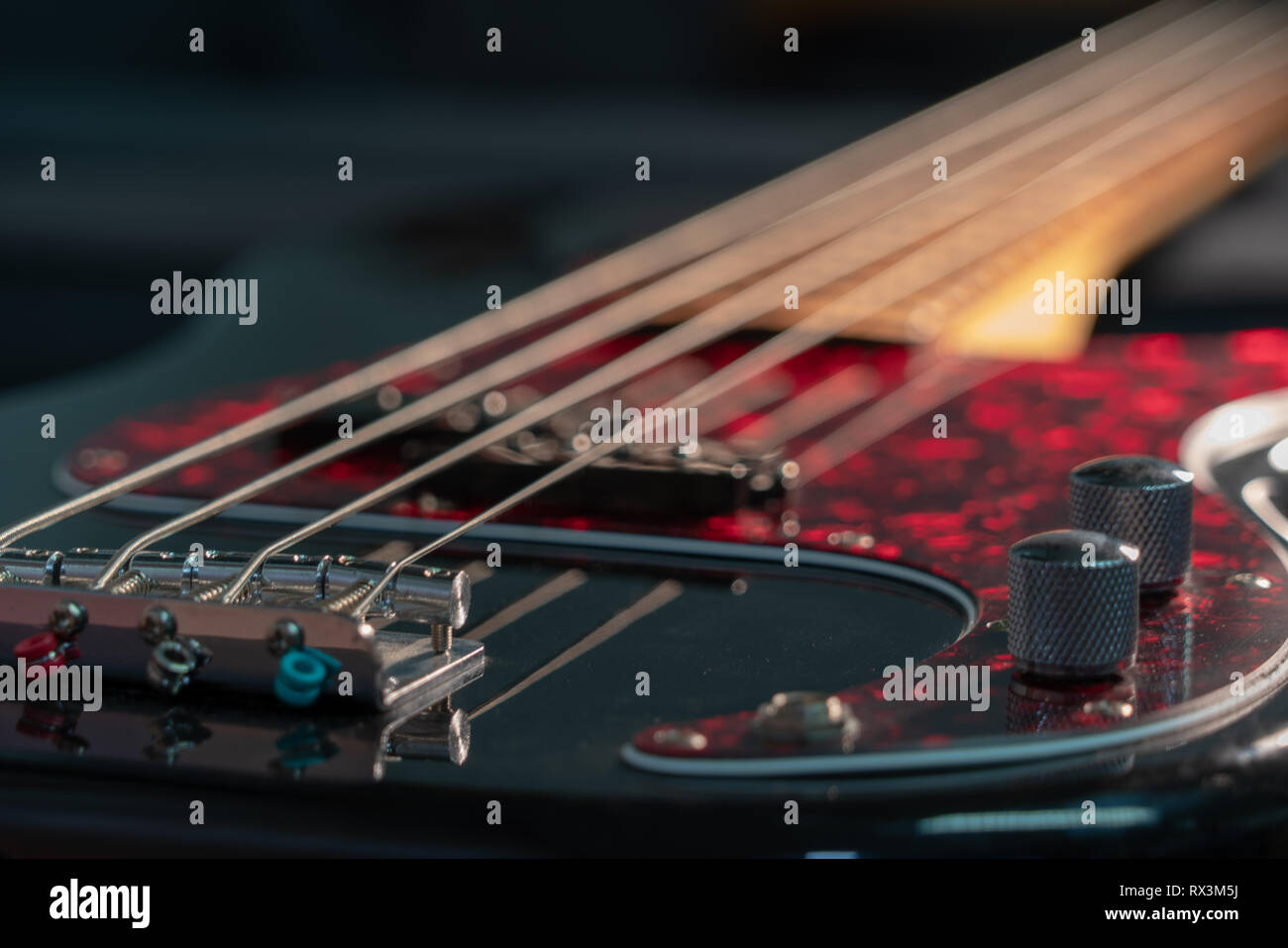 Close-up of a black electric bass Stock Photo