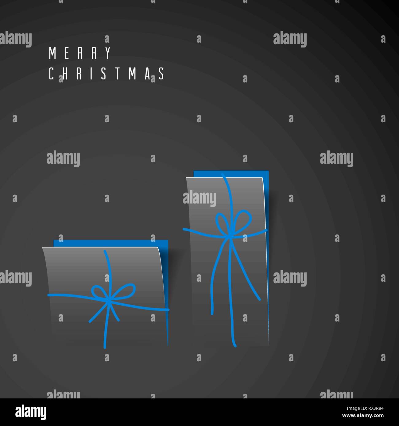 Vector Merry Christmas card with dark minimalistic gift boxes cut out ...