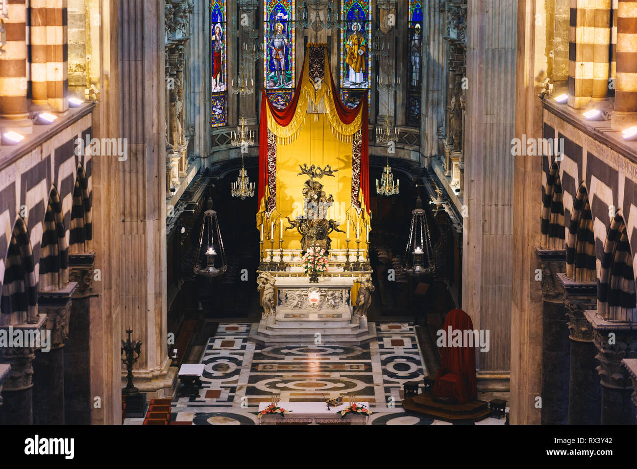 GENOA, ITALY - NOVEMBER 4, 2018: Interior of Cattedrale di San Lorenzo or Cathedral of Saint Lawrence Stock Photo